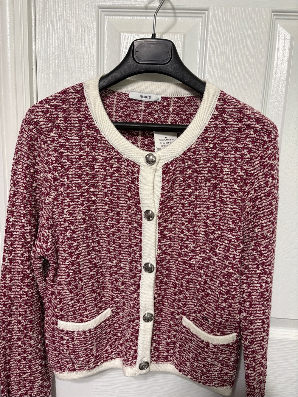 Ricki's Marled Burgundy and Cream Button-Front Cardigan